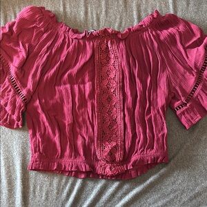 Ambiance Pink Puff Sleeve Ruffled Sleeveless Crop Top